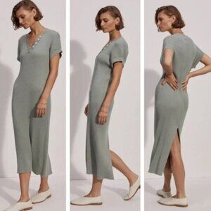 Varley Sage Green Ribbed Knit Midi Dress